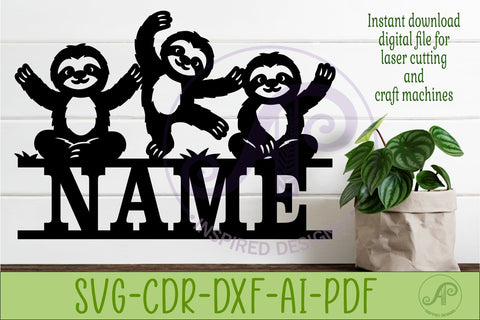 Cute Sloths Name Sign SVG, Personalized Jungle sign SVG APInspireddesigns 