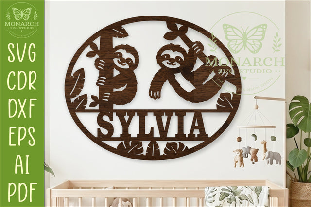 Cute Sloths Name Sign SVG | Personalized Jungle Wall Decor SVG APInspireddesigns 