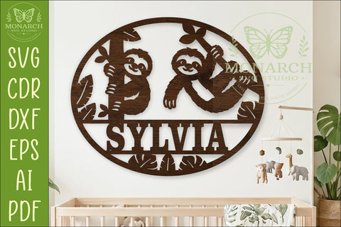Cute Sloths Name Sign SVG | Personalized Jungle Wall Decor SVG APInspireddesigns 