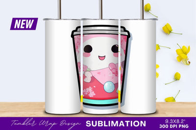 Cute smiling character kawaii pink flower tumbler Sublimation Regulrcrative 