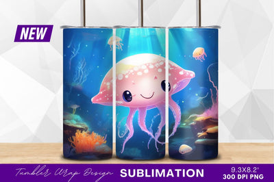 Cute smiling jellyfish in ocean illustration Sublimation Regulrcrative 