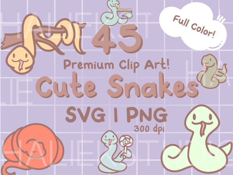 Cute Snakes Color Clip Art PNG SVG Design Set SVG HalieKStudio 