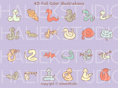 Cute Snakes Color Clip Art PNG SVG Design Set SVG HalieKStudio 