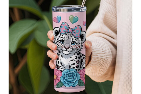 Cute Snow Leopard Cub 20oz Tumbler Wrap Sublimation DesignSVG 
