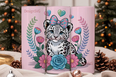 Cute Snow Leopard Cub 20oz Tumbler Wrap Sublimation DesignSVG 