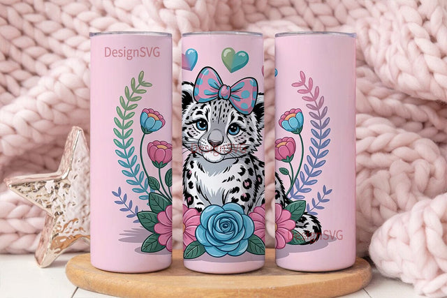 Cute Snow Leopard Cub 20oz Tumbler Wrap Sublimation DesignSVG 