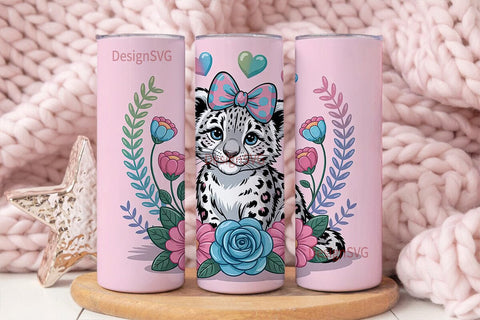 Cute Snow Leopard Cub 20oz Tumbler Wrap Sublimation DesignSVG 