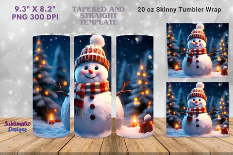 Cute Snowman 20 oz Tumbler Wrap | 20 oz Skinny Tumbler Wrap Sublimation Christmas Design Sublimation Sublimatiz Designs 