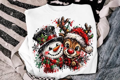 Cute Snowman And Reindeer Christmas PNG SVG DesignDestine 
