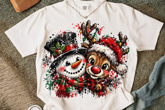 Cute Snowman And Reindeer Christmas PNG SVG DesignDestine 