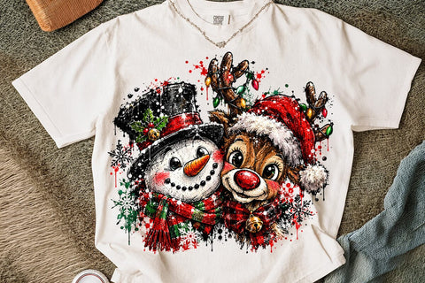 Cute Snowman And Reindeer Christmas PNG SVG DesignDestine 