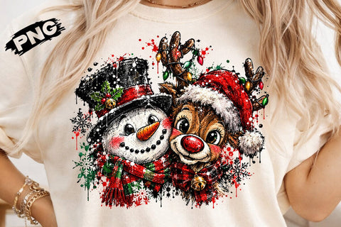 Cute Snowman And Reindeer Christmas PNG SVG DesignDestine 