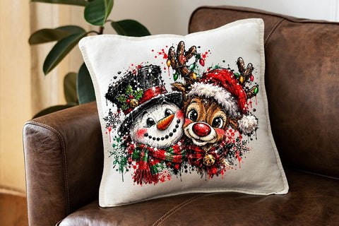 Cute Snowman And Reindeer Christmas PNG SVG DesignDestine 