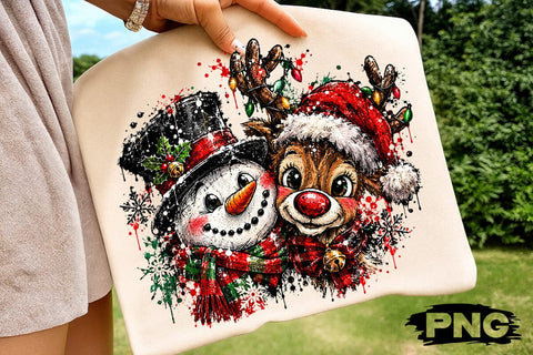 Cute Snowman And Reindeer Christmas PNG SVG DesignDestine 
