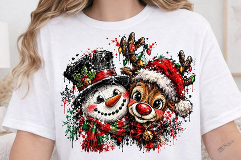 Cute Snowman And Reindeer Christmas PNG SVG DesignDestine 