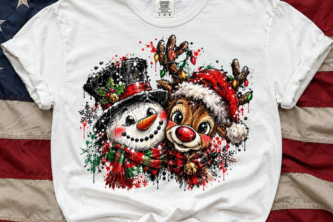 Cute Snowman And Reindeer Christmas PNG SVG DesignDestine 