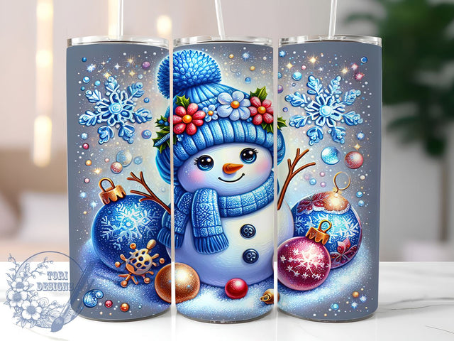 Cute Snowman, Blue Christmas, 20oz Tumbler, Holiday Sublimation, Winter Drinkware, Festive Designs, Christmas Decor, Snowman Gifts Sublimation ToriDesigns 