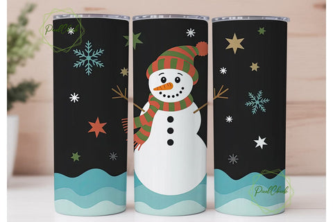 Cute Snowman Christmas 20oz Tumbler Wrap Sublimation PixelChick 