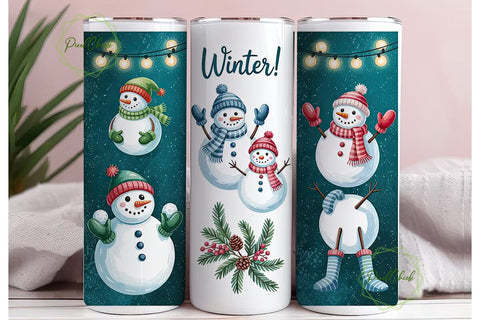 Cute Snowman Christmas 20oz Tumbler Wrap Sublimation PixelChick 