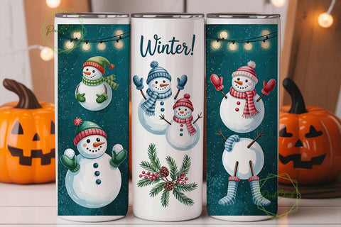 Cute Snowman Christmas 20oz Tumbler Wrap Sublimation PixelChick 