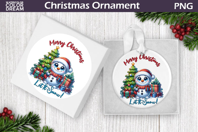 Cute Snowman Christmas Ornament Sublimation WatercolorColorDream 