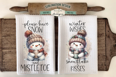 Cute Snowman Kitchen Towel Sublimation Designs Sublimation Ewe-N-Me Designs 