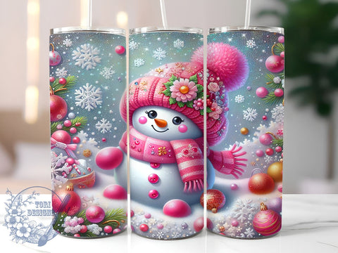 Cute Snowman, Pink Christmas, 20oz Tumbler, Holiday Sublimation, Winter Drinkware, Festive Designs, Christmas Decor, Snowman Gifts Sublimation ToriDesigns 
