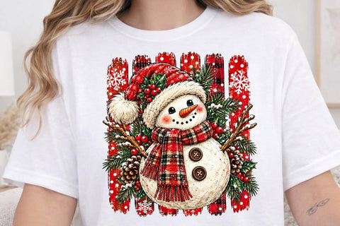 Cute Snowman Plaid Christmas PNG Design SVG DesignDestine 