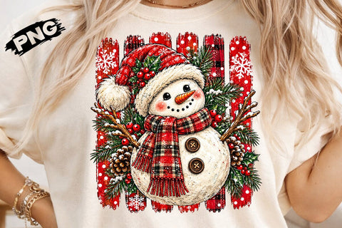 Cute Snowman Plaid Christmas PNG Design SVG DesignDestine 