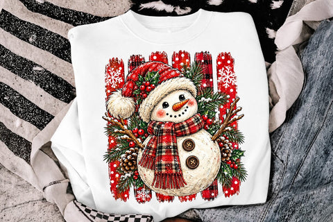 Cute Snowman Plaid Christmas PNG Design SVG DesignDestine 