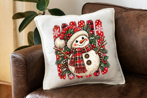 Cute Snowman Plaid Christmas PNG Design SVG DesignDestine 