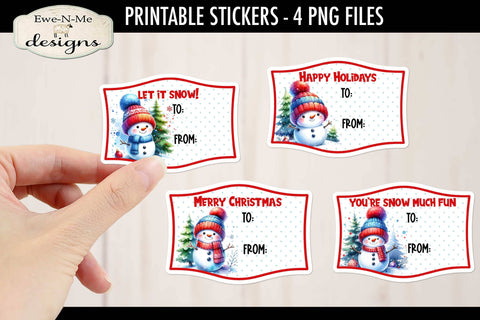Cute Snowman Printable Gift Tag Stickers | Printable Sticker Sublimation Ewe-N-Me Designs 