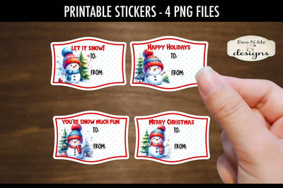 Cute Snowman Printable Gift Tag Stickers | Printable Sticker Sublimation Ewe-N-Me Designs 