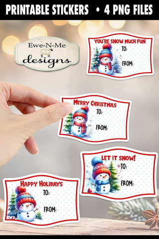 Cute Snowman Printable Gift Tag Stickers | Printable Sticker Sublimation Ewe-N-Me Designs 