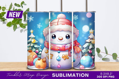 Cute Snowman With Christmas Trees And Ornaments Sublimation Regulrcrative 