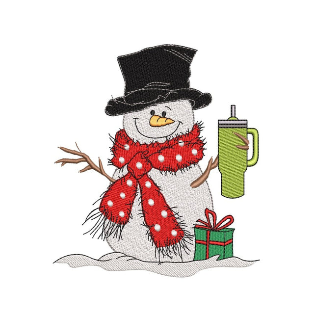Cute snowman with cup embroidery design, Merry Christmas embroidery file, 3 sizes, Instant download Embroidery/Applique DESIGNS Nino Nadaraia 