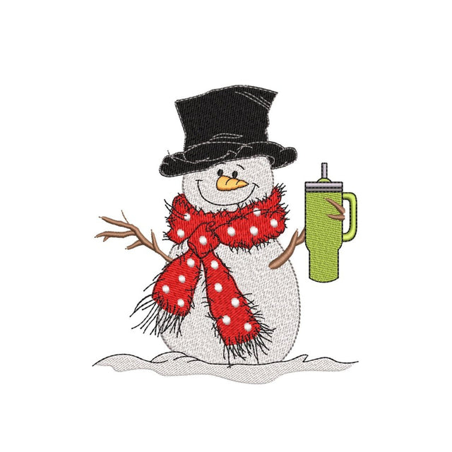 Cute snowman with cup embroidery design, Merry Christmas embroidery file, 3 sizes, Instant download Embroidery/Applique DESIGNS Nino Nadaraia 