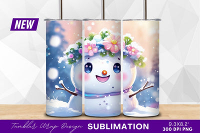 Cute snowman with flower crown winter art Sublimation Regulrcrative 