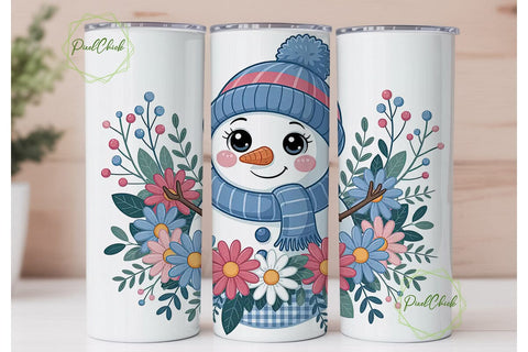 Cute Snowman with Flowers 20oz Tumbler Sublimation PixelChick 