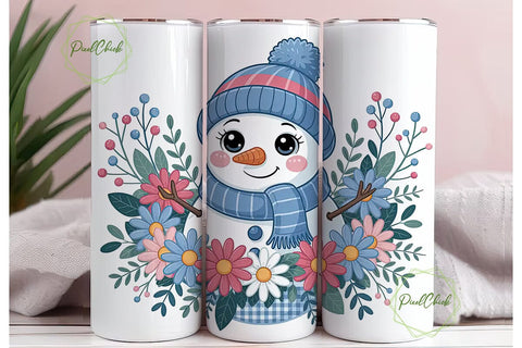 Cute Snowman with Flowers 20oz Tumbler Sublimation PixelChick 