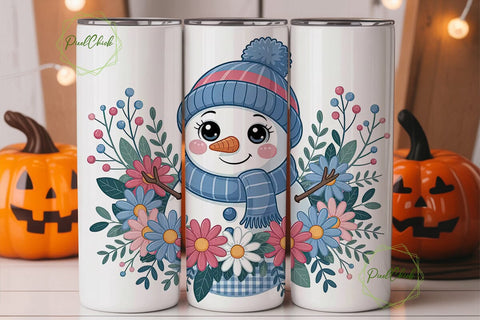 Cute Snowman with Flowers 20oz Tumbler Sublimation PixelChick 