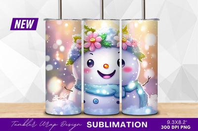 Cute snowman with flowers tumbler png Sublimation Regulrcrative 
