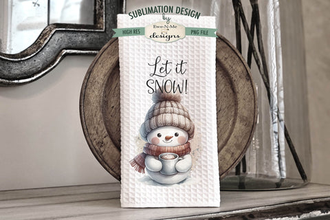 Cute Snowmen with Mugs Kitchen Towel Sublimation Designs Sublimation Ewe-N-Me Designs 