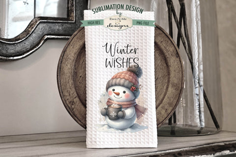 Cute Snowmen with Mugs Kitchen Towel Sublimation Designs Sublimation Ewe-N-Me Designs 