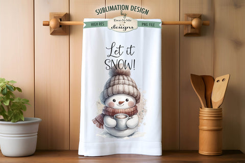 Cute Snowmen with Mugs Kitchen Towel Sublimation Designs Sublimation Ewe-N-Me Designs 