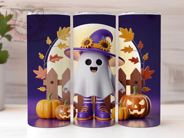 Cute Spooky Autumn Halloween Ghost Tumbler, Autumn Halloween Wrap, Spooky Ghost Cup, 20Oz Sublimation Design, Fall Ghost Drinkware, Halloween Season Mug, Kawaii Ghost Tumbler Sublimation Lara' s Designs 