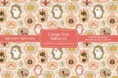 Cute Spooky Cottage Style Halloween - Seamless Pattern Digital Pattern Alice Z. 