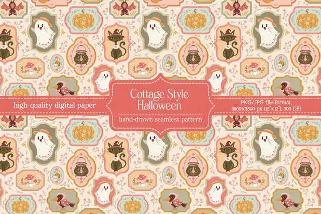 Cute Spooky Cottage Style Halloween - Seamless Pattern Digital Pattern Alice Z. 