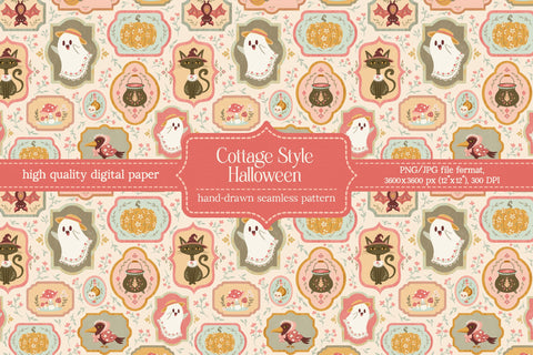 Cute Spooky Cottage Style Halloween - Seamless Pattern Digital Pattern Alice Z. 