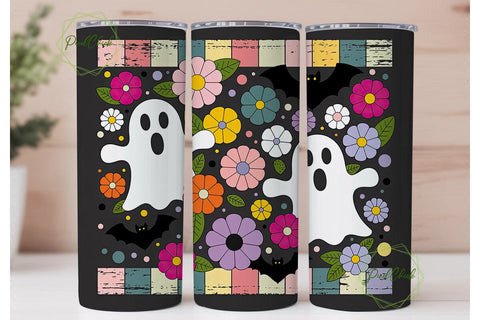 Cute Spooky Ghosts Floral 20oz Tumbler Sublimation PixelChick 